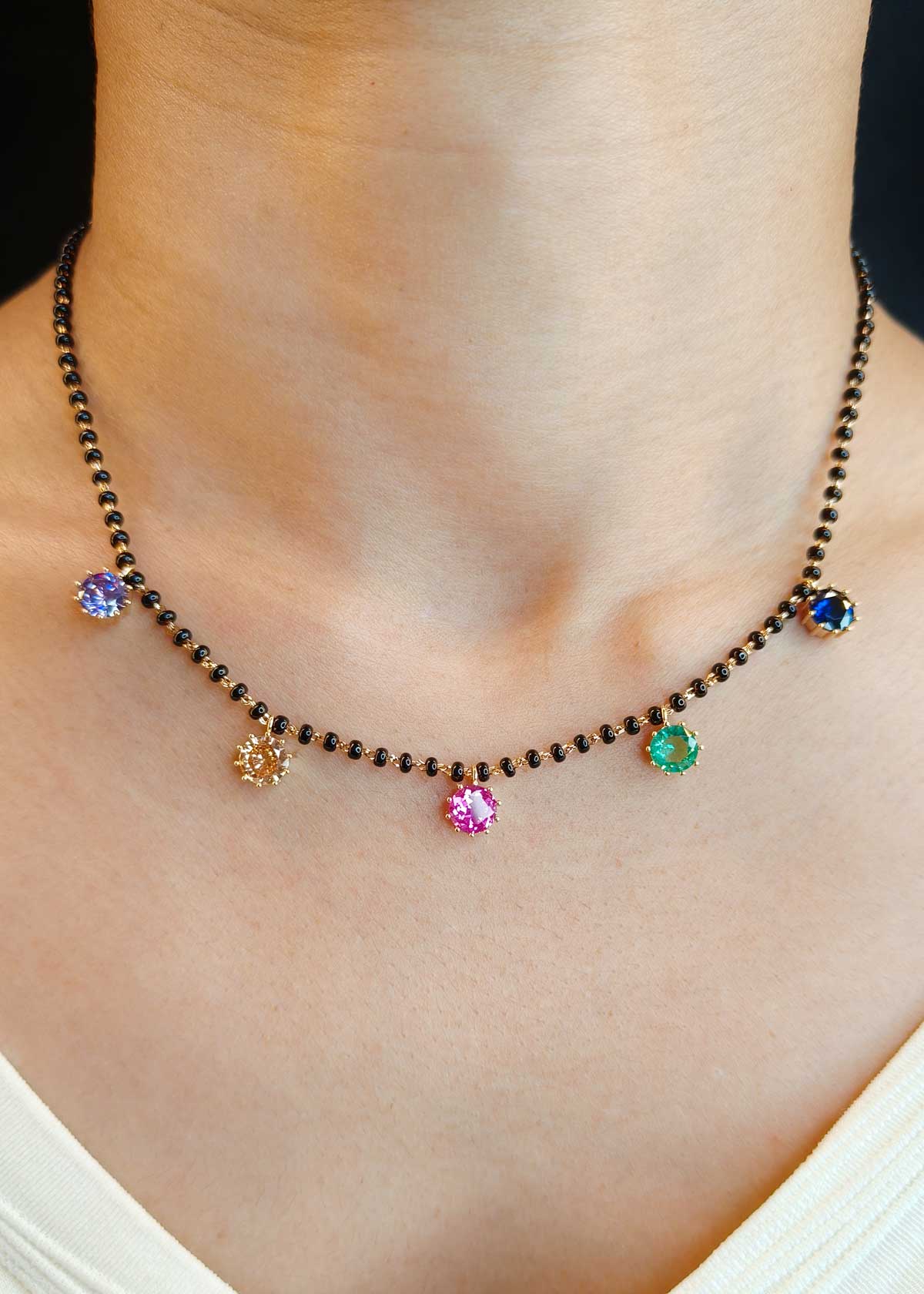 Sparkling Colorful Cubic Zircon Charms Gold Plated Mangalsutra Necklace