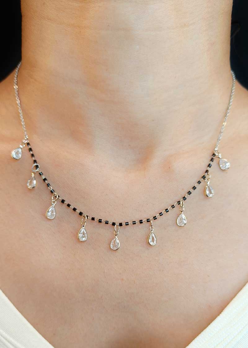 Elegant Gold And Silver Plated Multiple Plain Teardrop Charms Mangalsutra Necklace