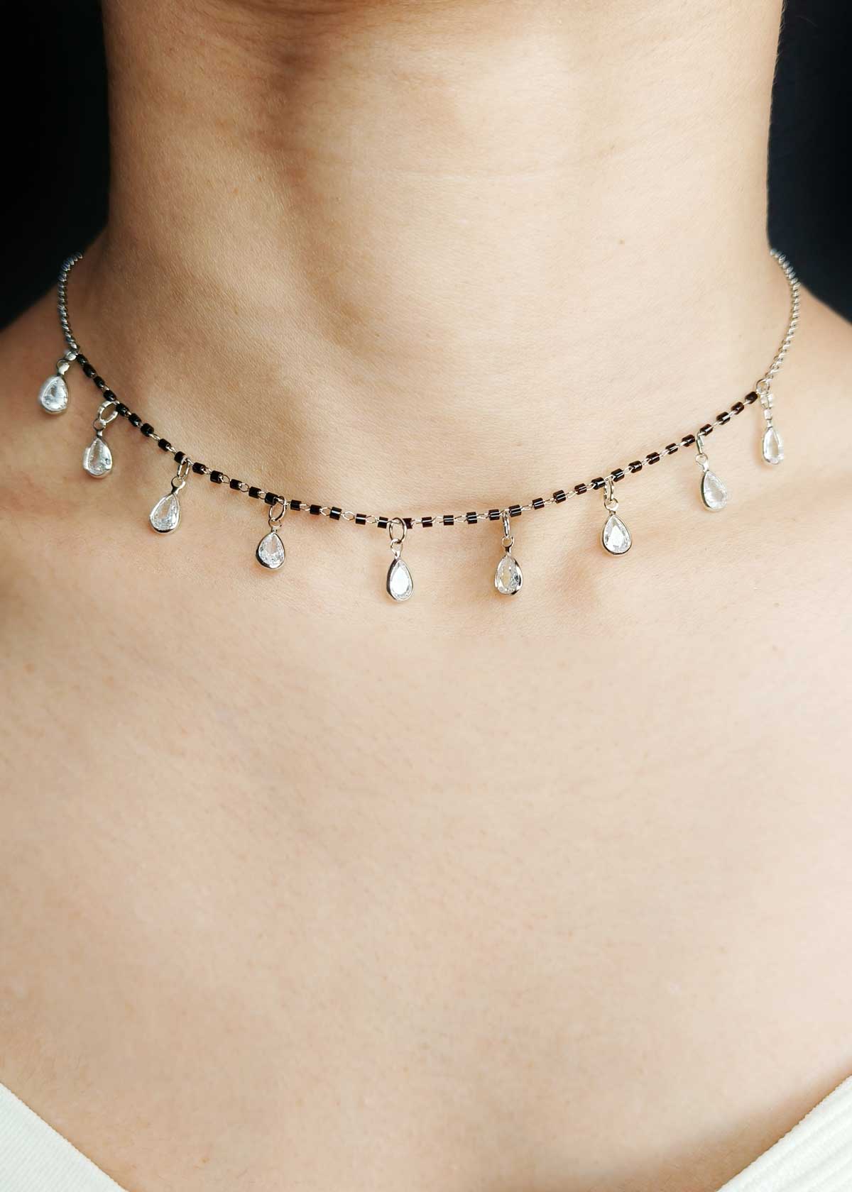 Elegant Gold And Silver Plated Multiple Plain Teardrop Charms Mangalsutra Necklace