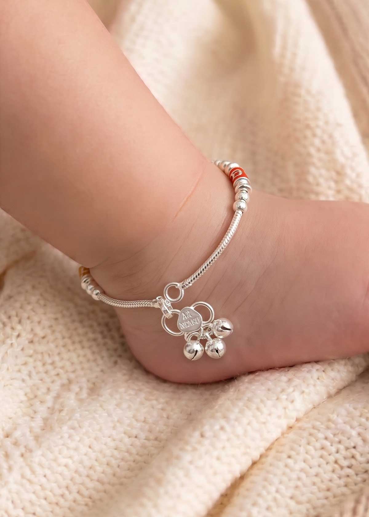 70.0 Sterling Silver Baby Payal/ Anklet With Vibrant Meenakari And Ghungroos (Pair)