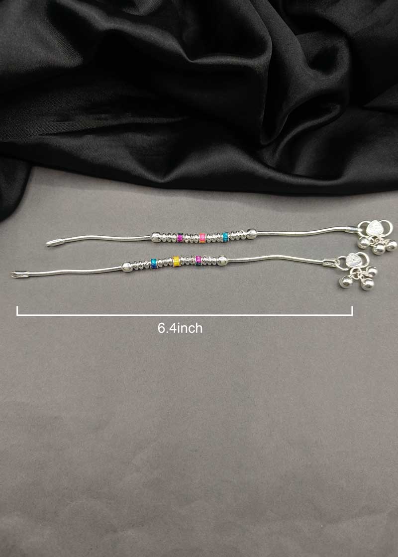 70.0 Sterling Silver Baby Payal/ Anklet With Traditional Meenakari And Ghungroos