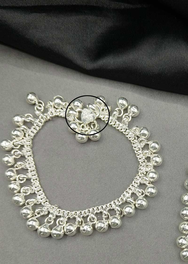 70.0 Sterling Silver Classic Baby Payal/ Anklet With Ghungroos