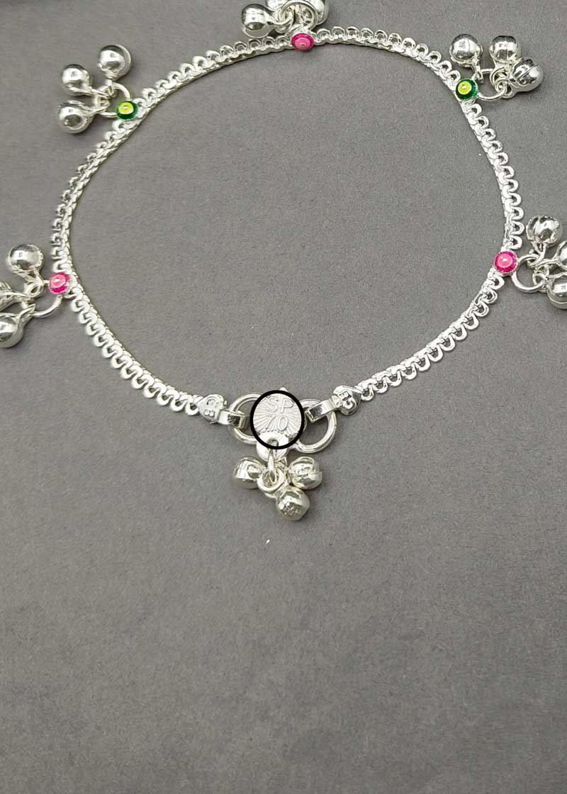 70.0 Sterling Silver Delicate Baby Payal/ Anklet With Meenakari And Ghungroos