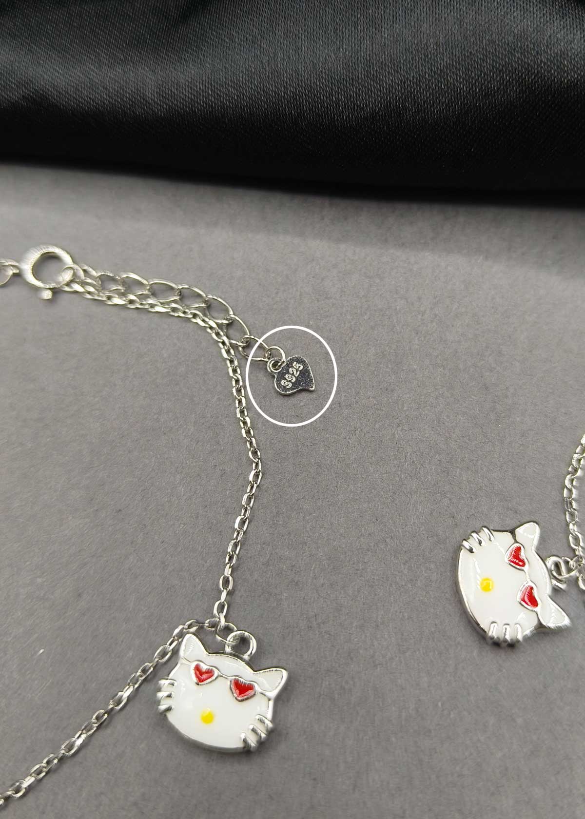 Charming 92.5 Sterling Silver Baby Payal/ Anklet With Cat Faces Meenakari Charms