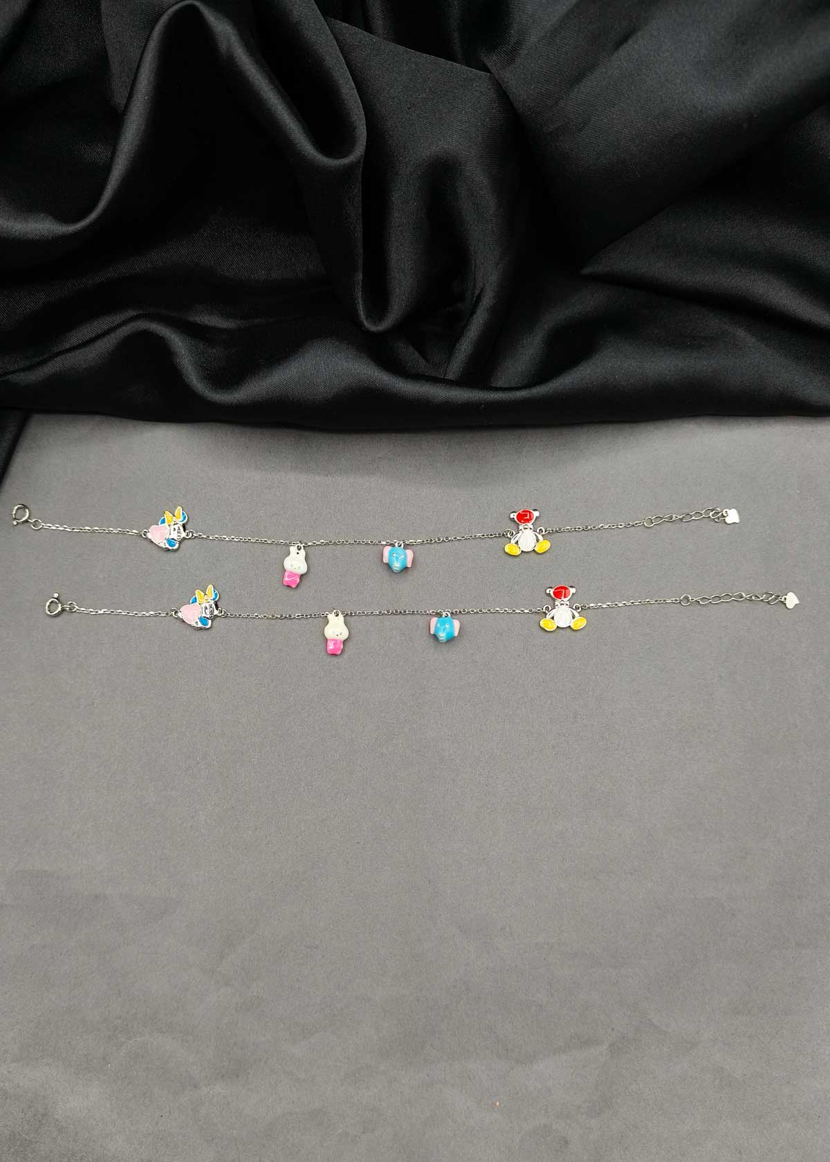92.5 Sterling Silver Baby Payal/ Anklet With Colorful Meenakari Cartoon Charms