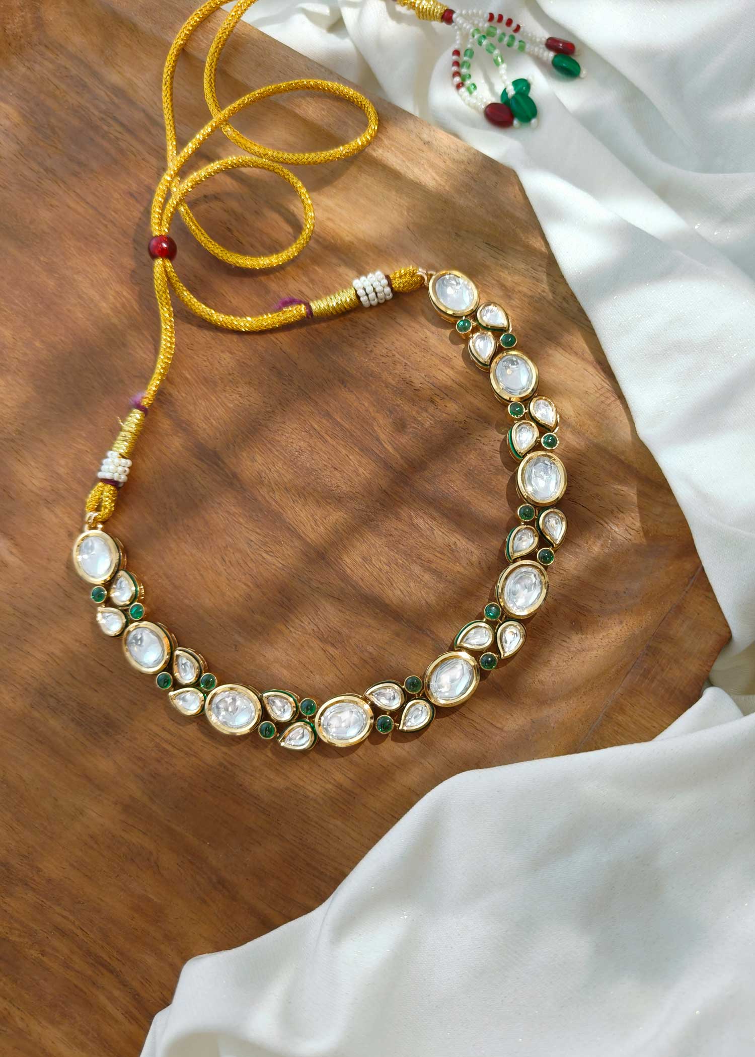Delicate Emerald Kundan Necklace Set