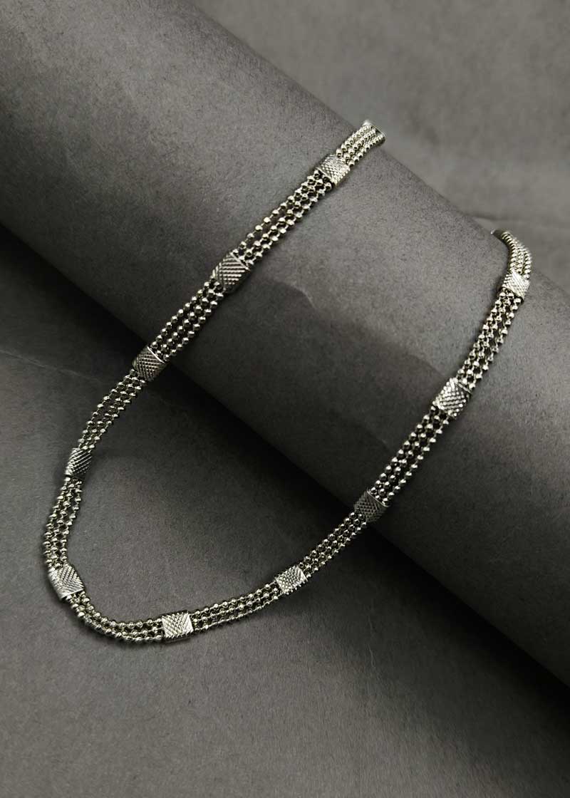 Square Box Link Detail Three Layered Silver Plated Women Chain