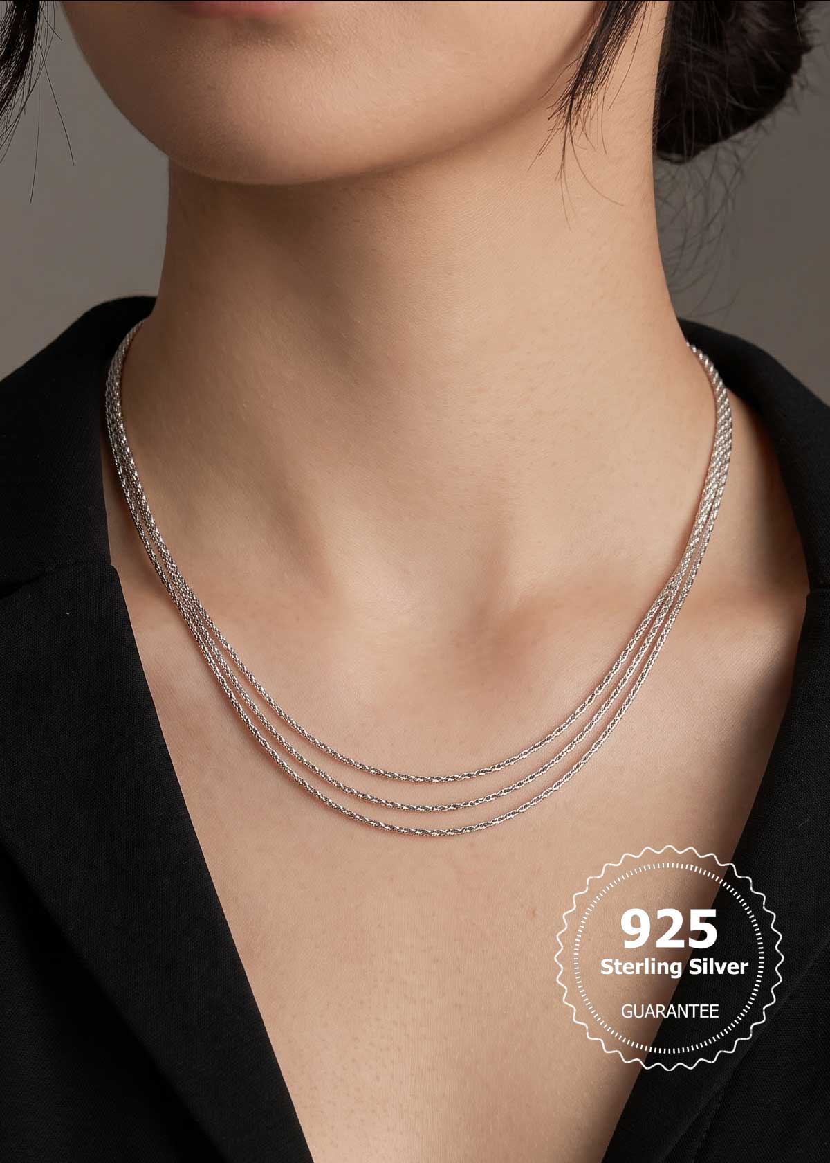 92.5 Sterling Silver Triple Layered Delicate Women Chain