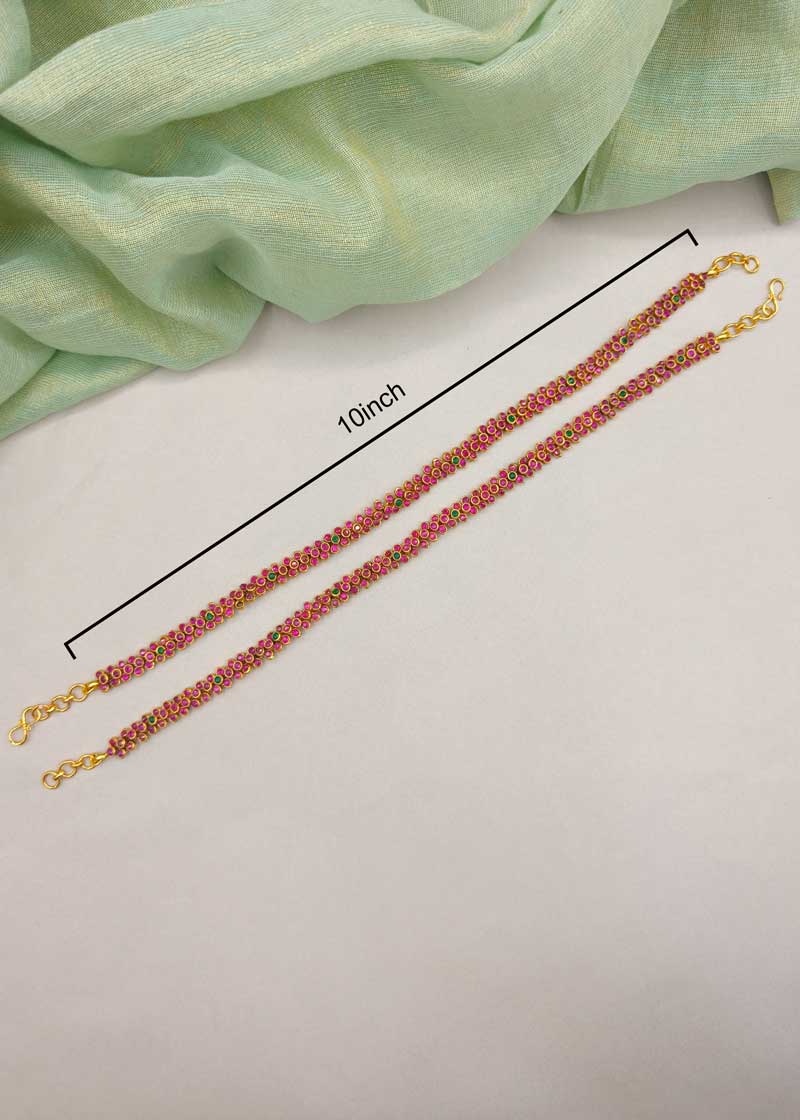 Temple Style Antique Gold Plated Cubic Zircon Adjustable Payal/ Anklet For Women