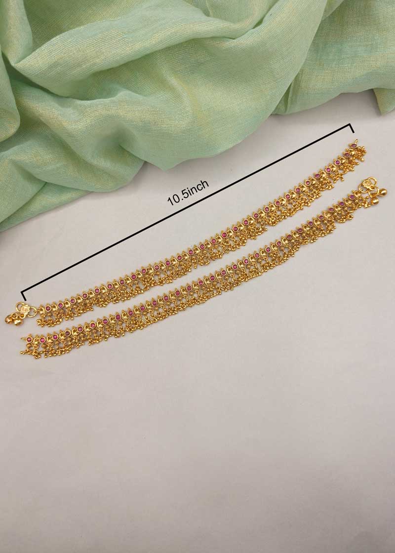 Traditional Antique Gold Plated Broad Adjustable Payal/ Anklet For Women