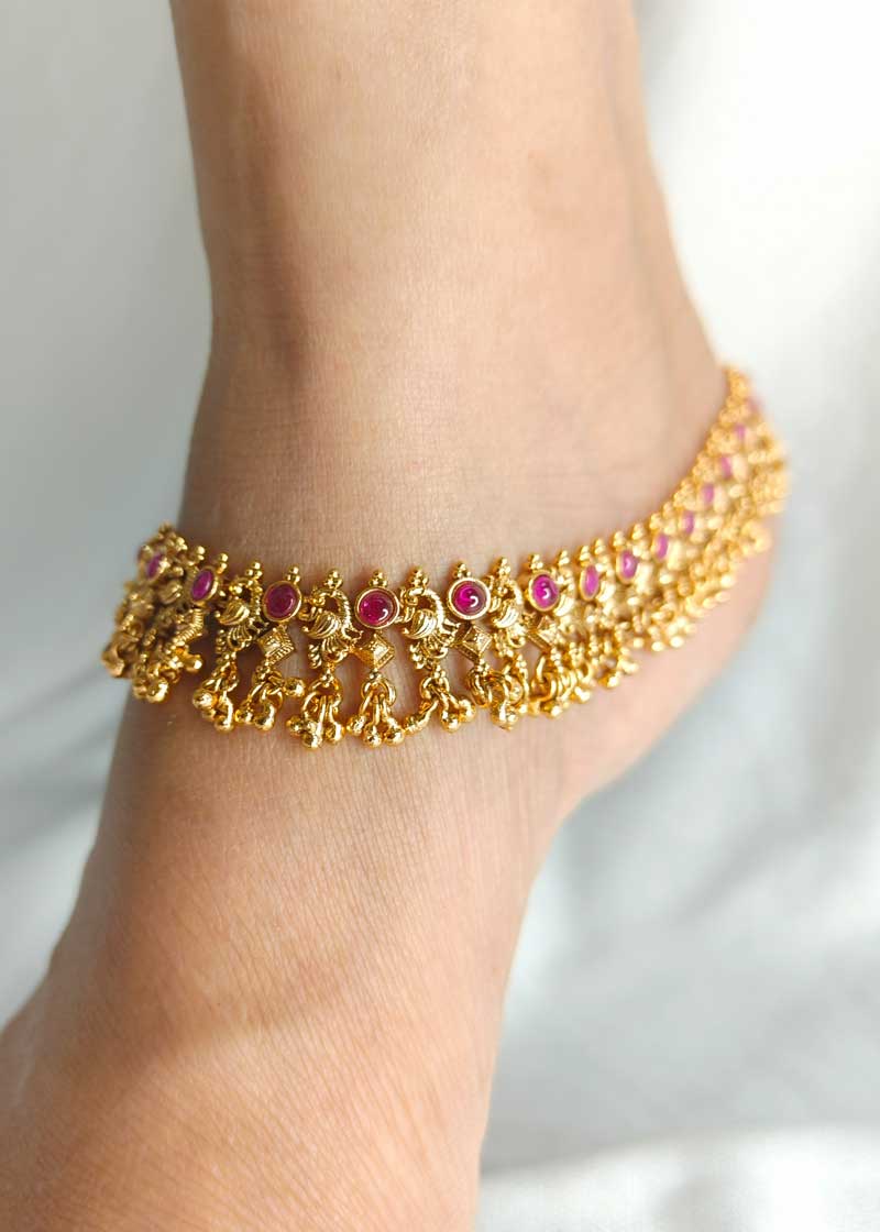 Traditional Antique Gold Plated Broad Adjustable Payal/ Anklet For Women