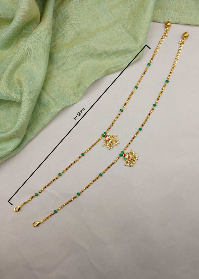 Fine Kundan And Pearl Gold Plated Adjustable Payal/ Anklet For Women