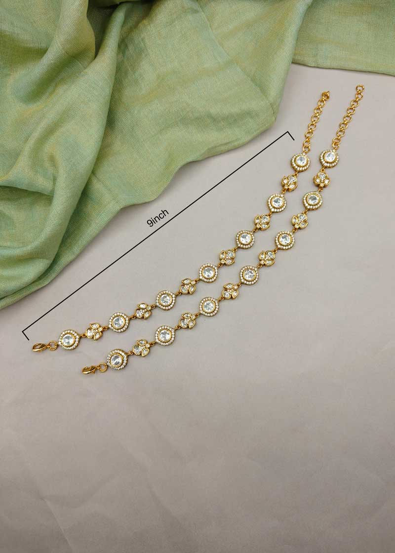 Beautifull Uncut Polki Style Kundan And Cubic Zircon Antique Gold Adjustable Payal/ Anklet For Women