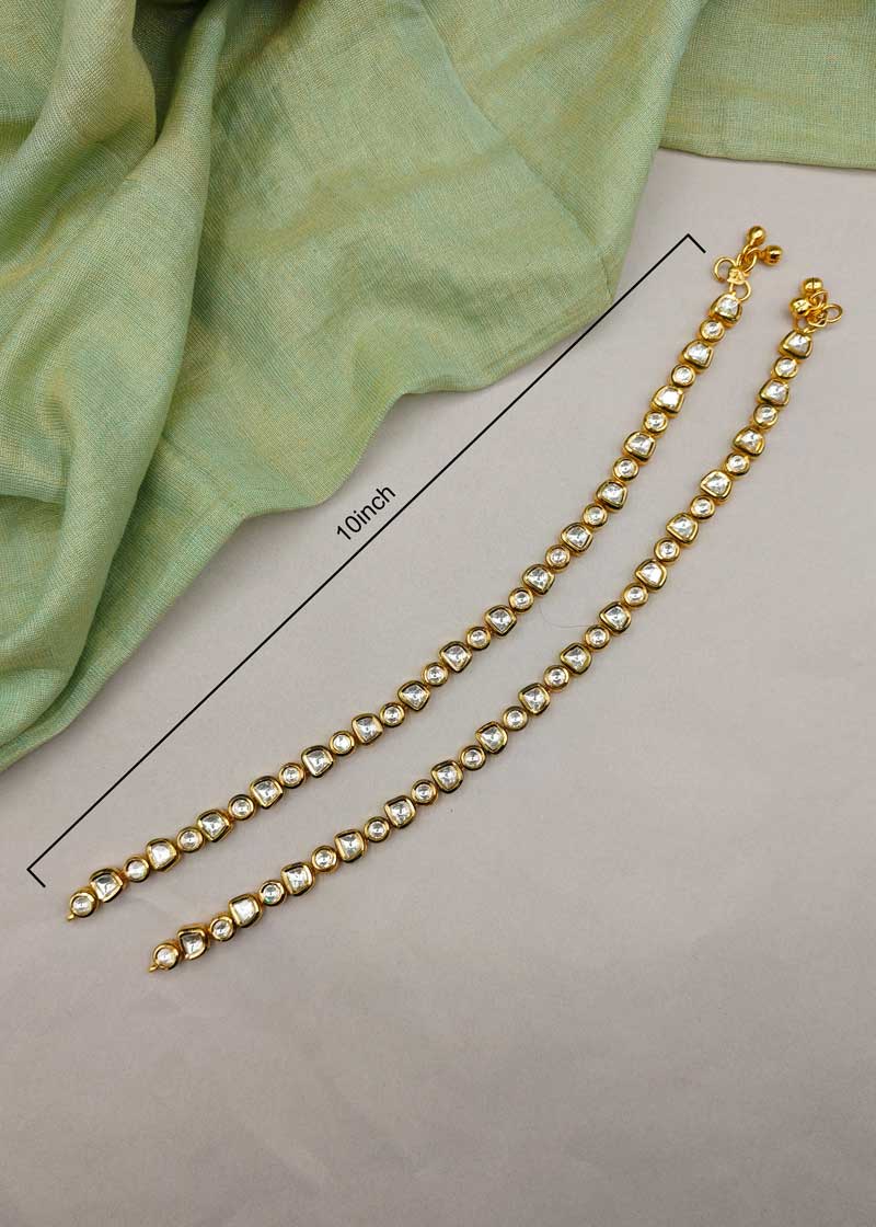 Rich Uncut Polki Style Square and Round Kundan Antique Gold Adjustable Payal/ Anklet For Women