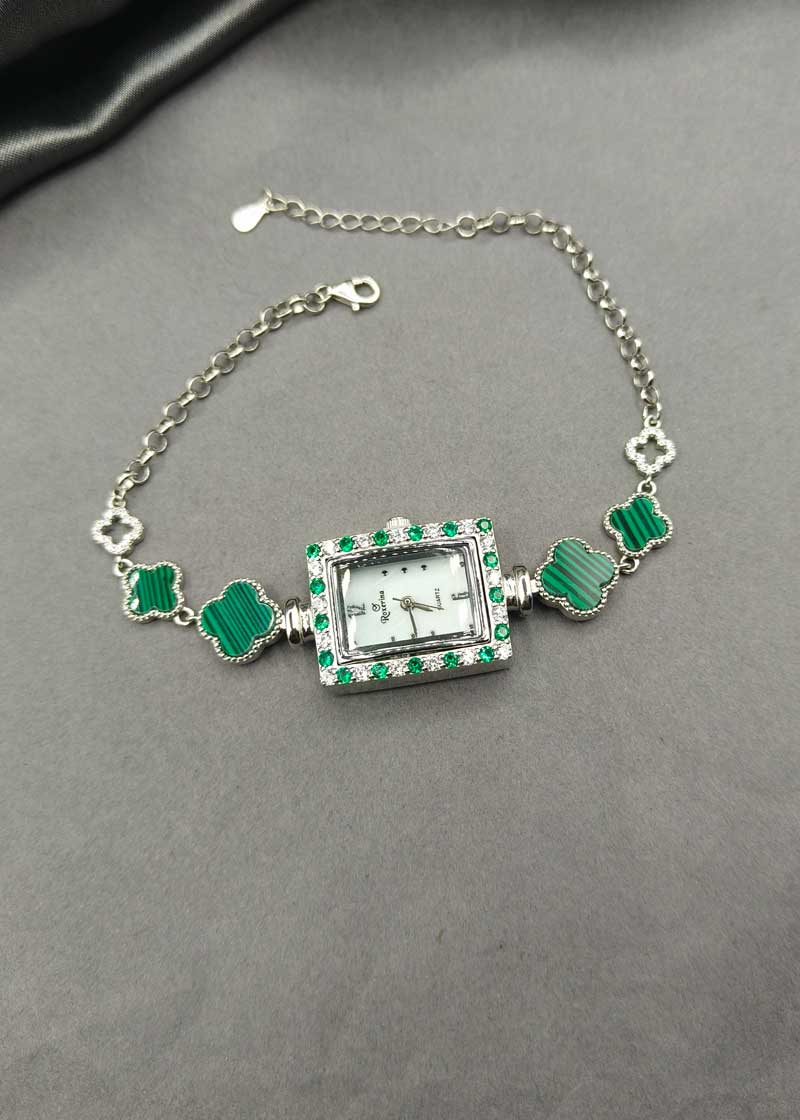 92.5 Sterling Silver Cubic Zircon Clover Watch For Women