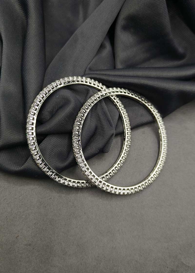 Elegant Trio Plated Solitaire Style Cubic Zircon Fixed Bangle (Pair)