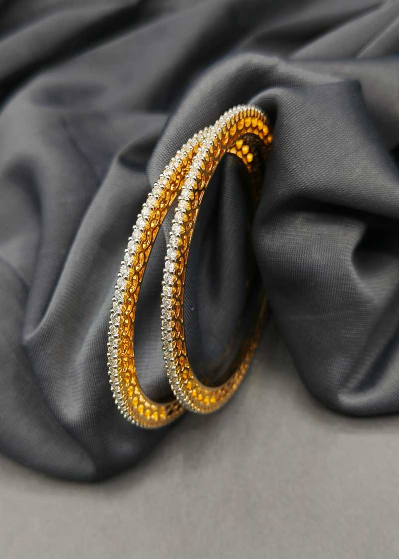 Versatile Trio Plated Solitaire Line Cubic Zircon Tennis Style Fixed Bangle (Pair)