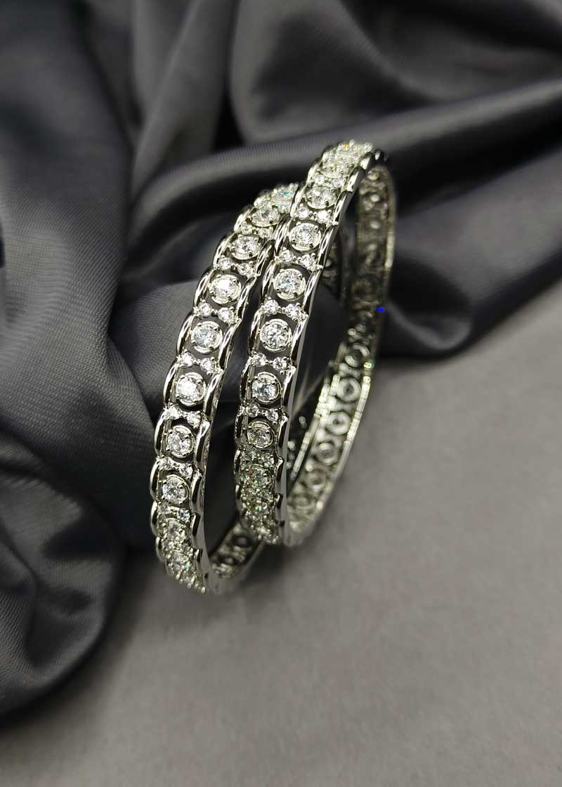 Dazzling Cubic Zircon Silver Plated Bangle For Women (Pair)