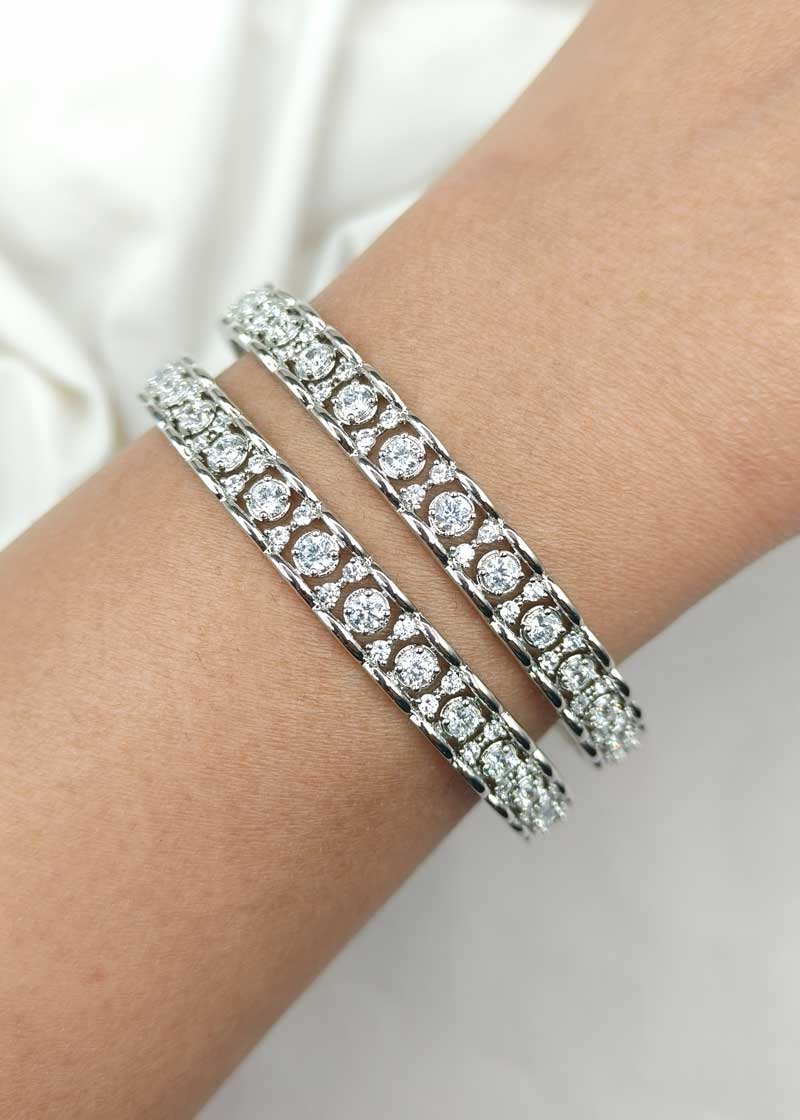 Dazzling Cubic Zircon Silver Plated Bangle For Women (Pair)