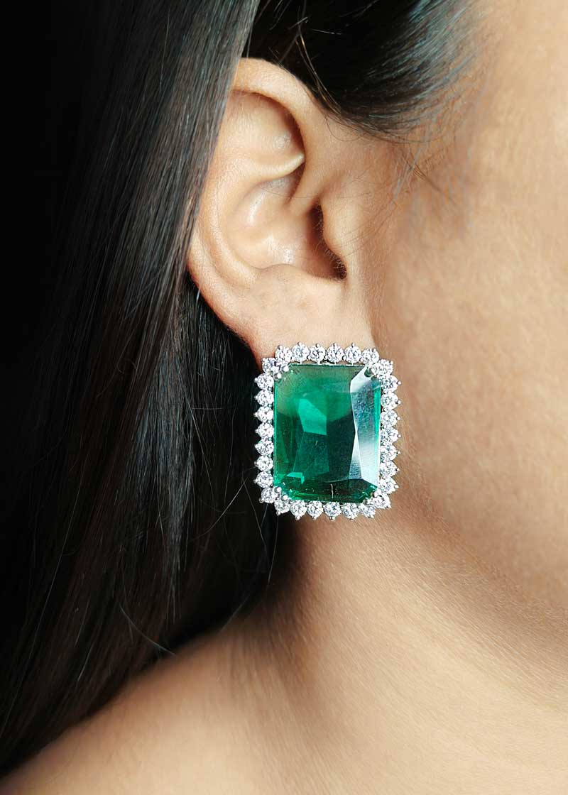 Luxury Emerald Cut Cubic Zircon Silver Plated Choker Necklace Set