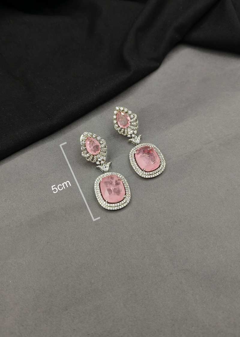 Elegant Teardrop Pestle Pink Cubic Zircon Silver Plated Choker Necklace Set