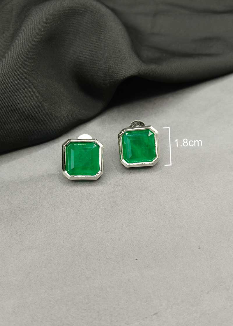 Modern Geometric Green Emerald Cubic Zircon Silver Plated Choker Necklace Set