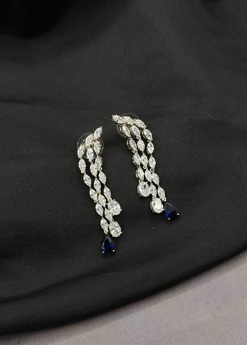 Marquise Cut Multi Row Lace Diamond Silver Plated Choker Necklace Set