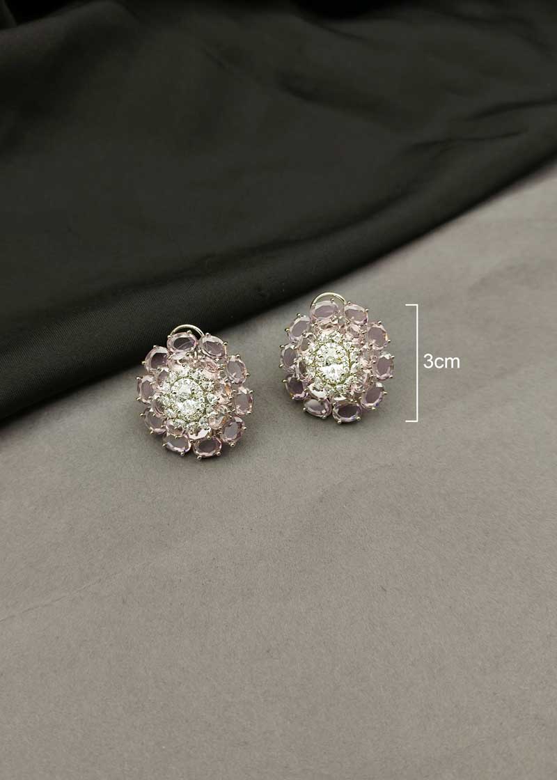 Pastel Pink Traditional Floral Design Silver Plated Diamond Choker Necklace Set