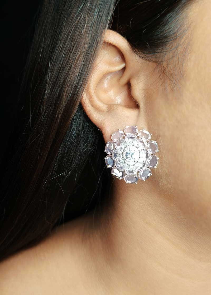 Pastel Pink Traditional Floral Design Silver Plated Diamond Choker Necklace Set