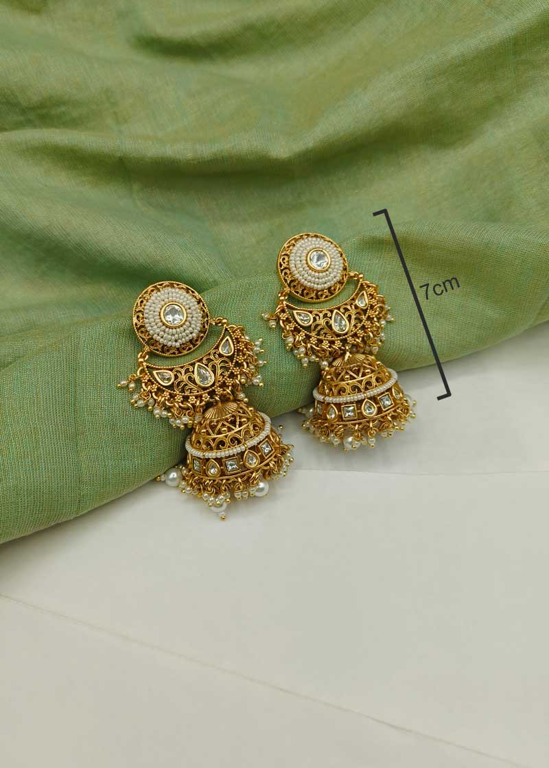 Traditional Gold Plated Kundan And Pearl Choker Necklace Set With Chandbali Jhumka Earrings