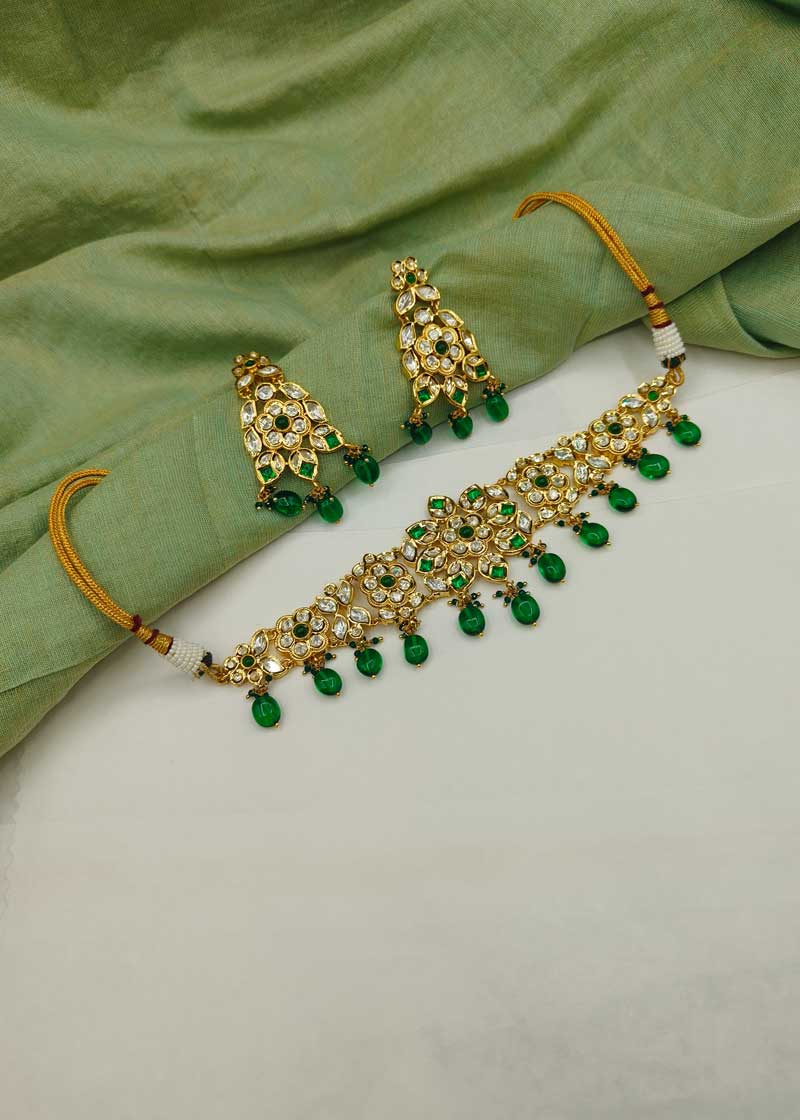 Floral Kundan Work Gold Plated Choker Necklace Set
