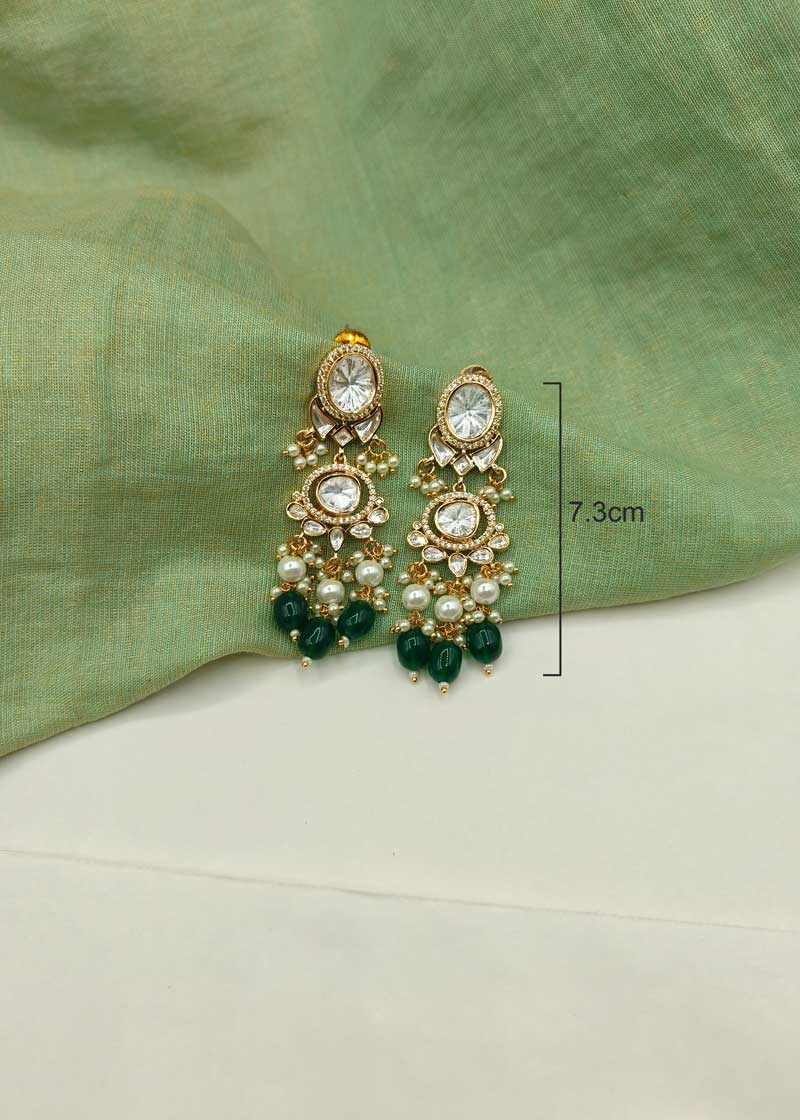 Classic Green Bead With Gold Plated Kundan And Cubic Zircon Choker Necklace Set