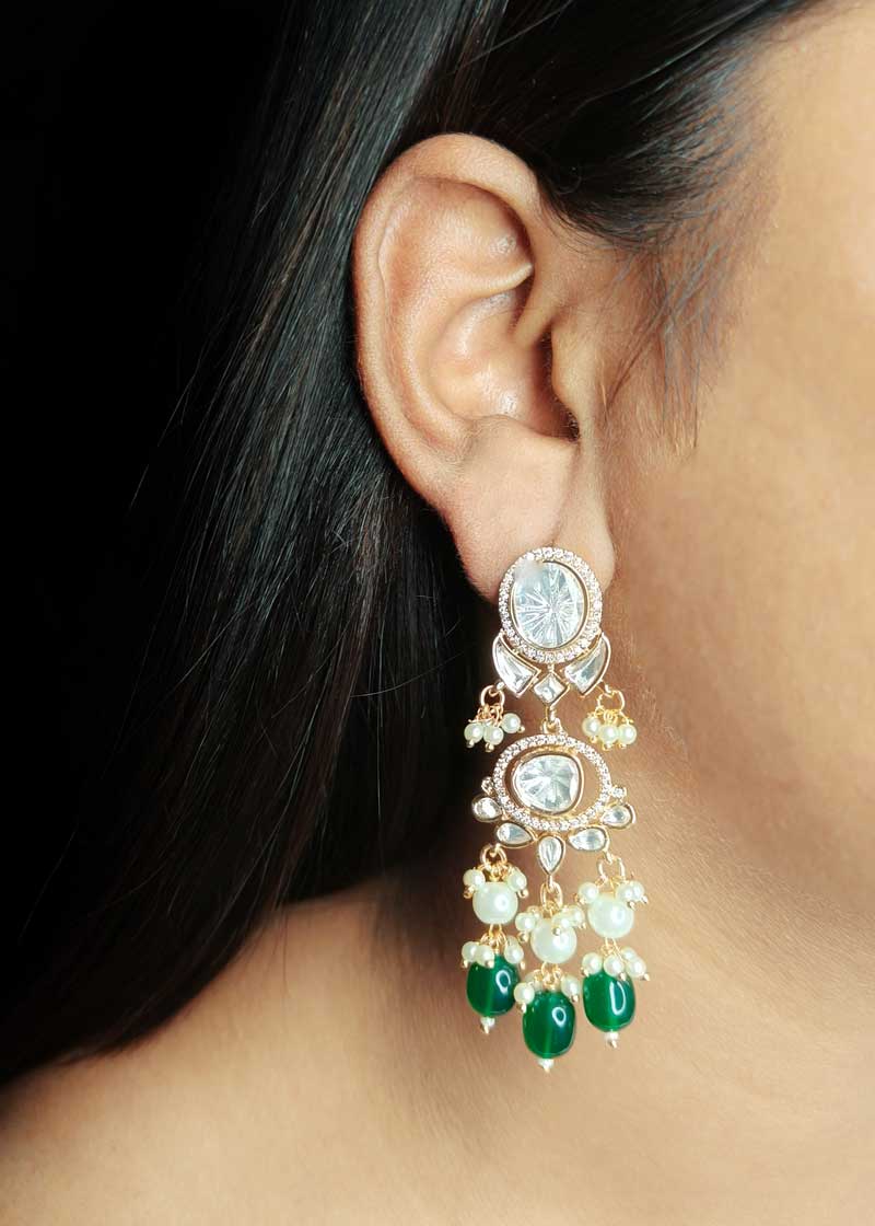 Classic Green Bead With Gold Plated Kundan And Cubic Zircon Choker Necklace Set