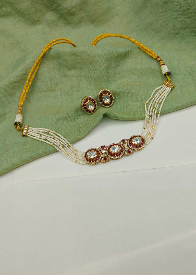 Heritage Kundan Cubic Zircon And Pearl Layered Gold Plated Choker Necklace Set