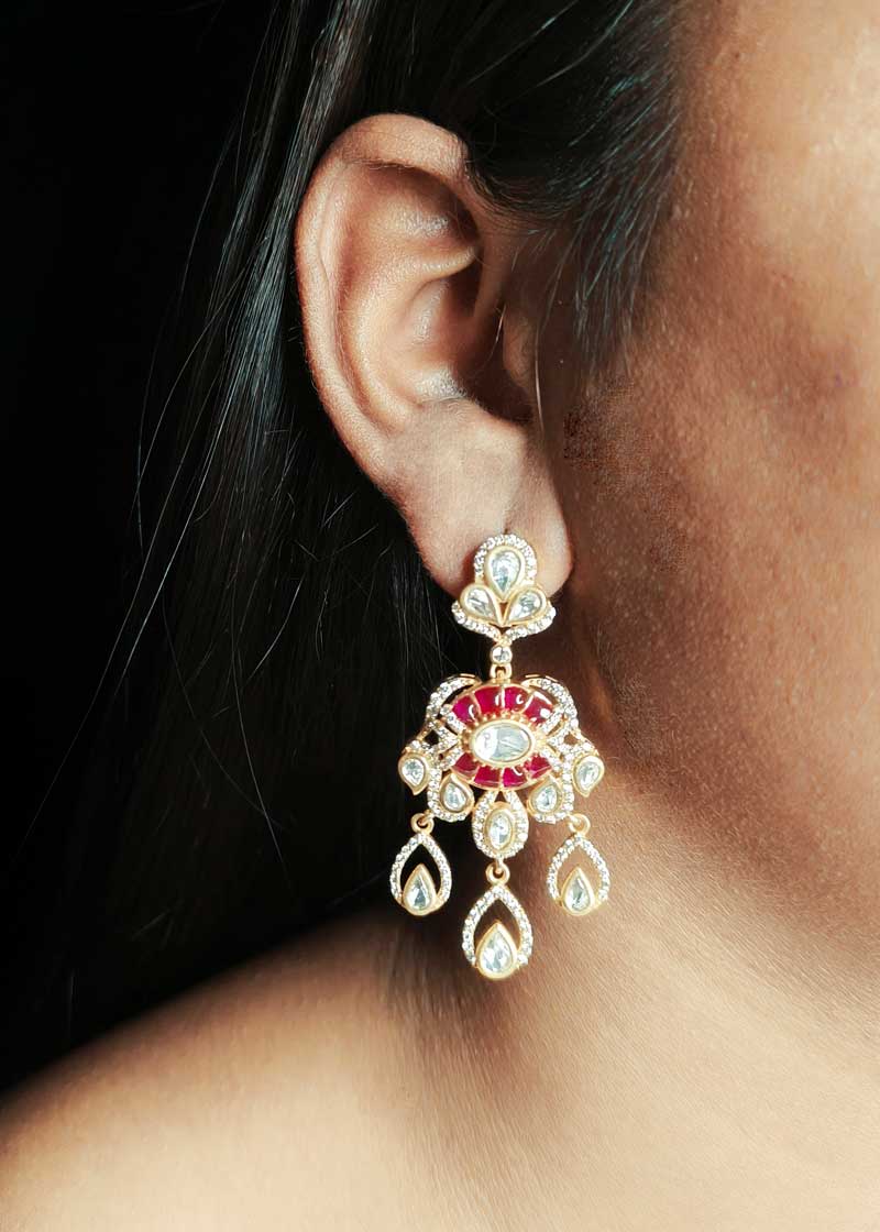 Shimmering Kundan Polki Cubic Zircon And Fine Small Pearls Gold Plated Choker Necklace Set