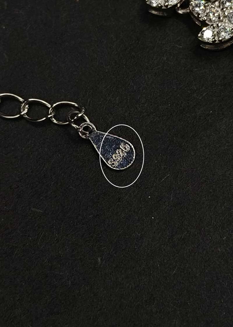 92.5 Sterling Silver Elegant Floral Motif Marquise Diamond Necklace Set