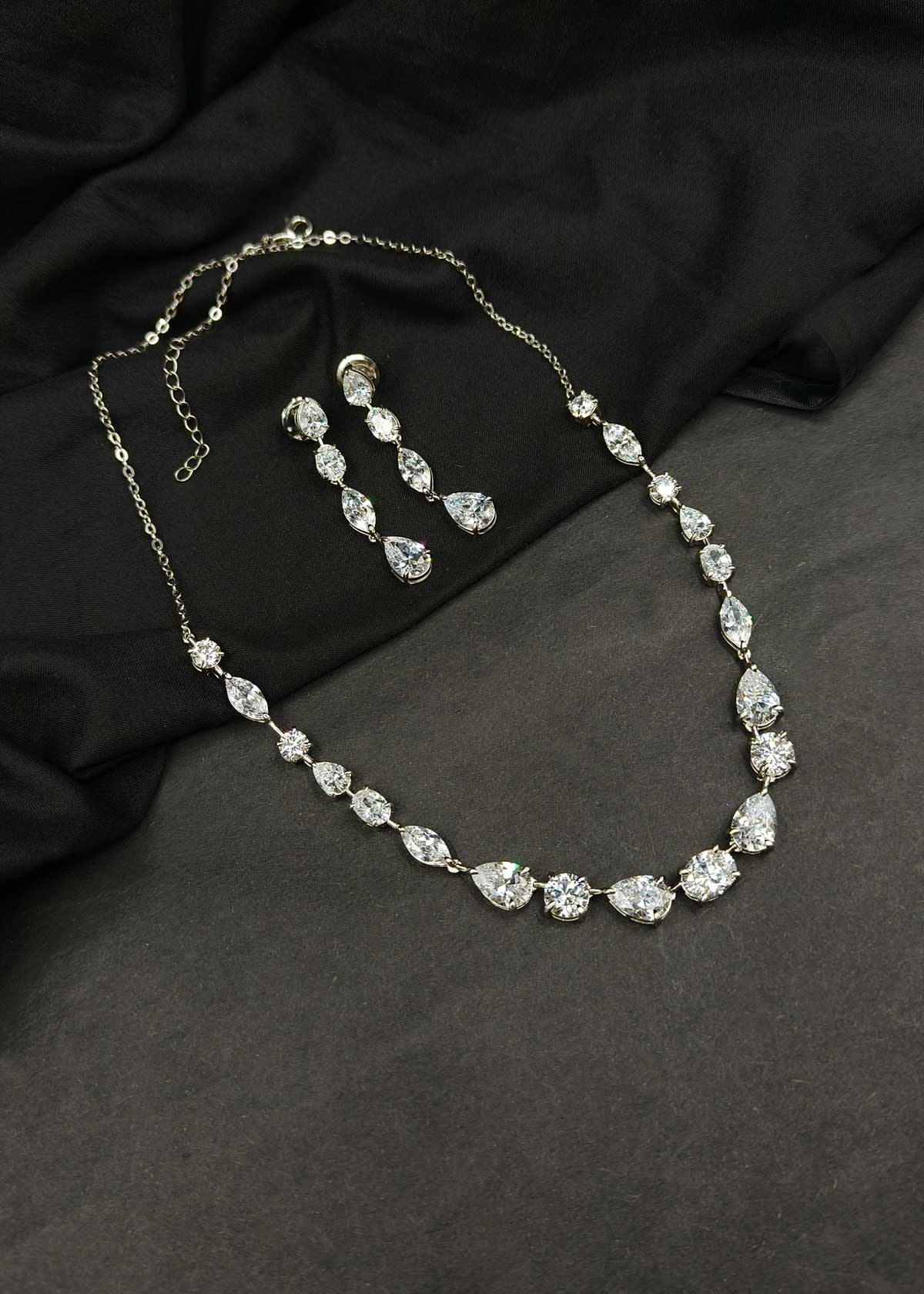92.5 Sterling Silver Multi Cut Cubic Zircon Necklace Set