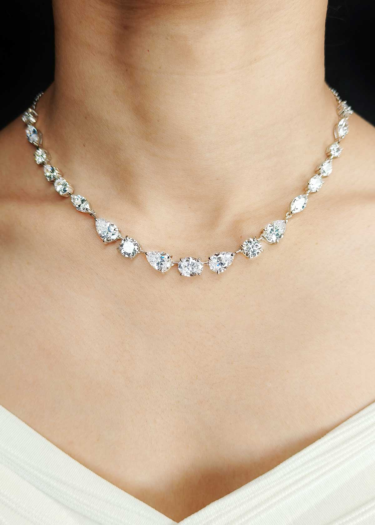 92.5 Sterling Silver Multi Cut Cubic Zircon Necklace Set