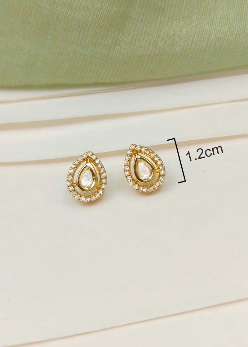 Delicate Gold Plated Teardrop Kundan And Cubic Zircon Pendant Set With Chain