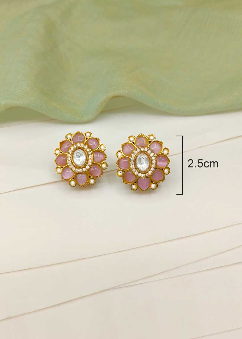 Dual Layer Kundan And Cubic Zircon Floral Pendant Set With Double Chain