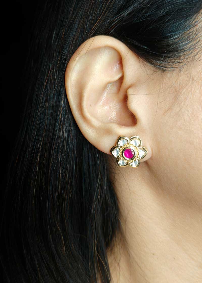 Dual Layer Kundan And Cubic Zircon Floral Pendant Set With Double Chain