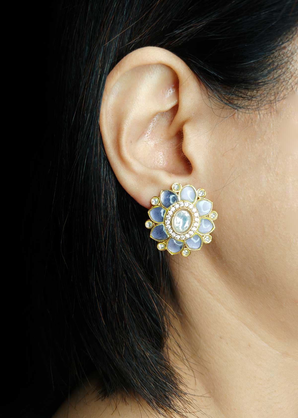 Dual Layer Kundan And Cubic Zircon Floral Pendant Set With Double Chain