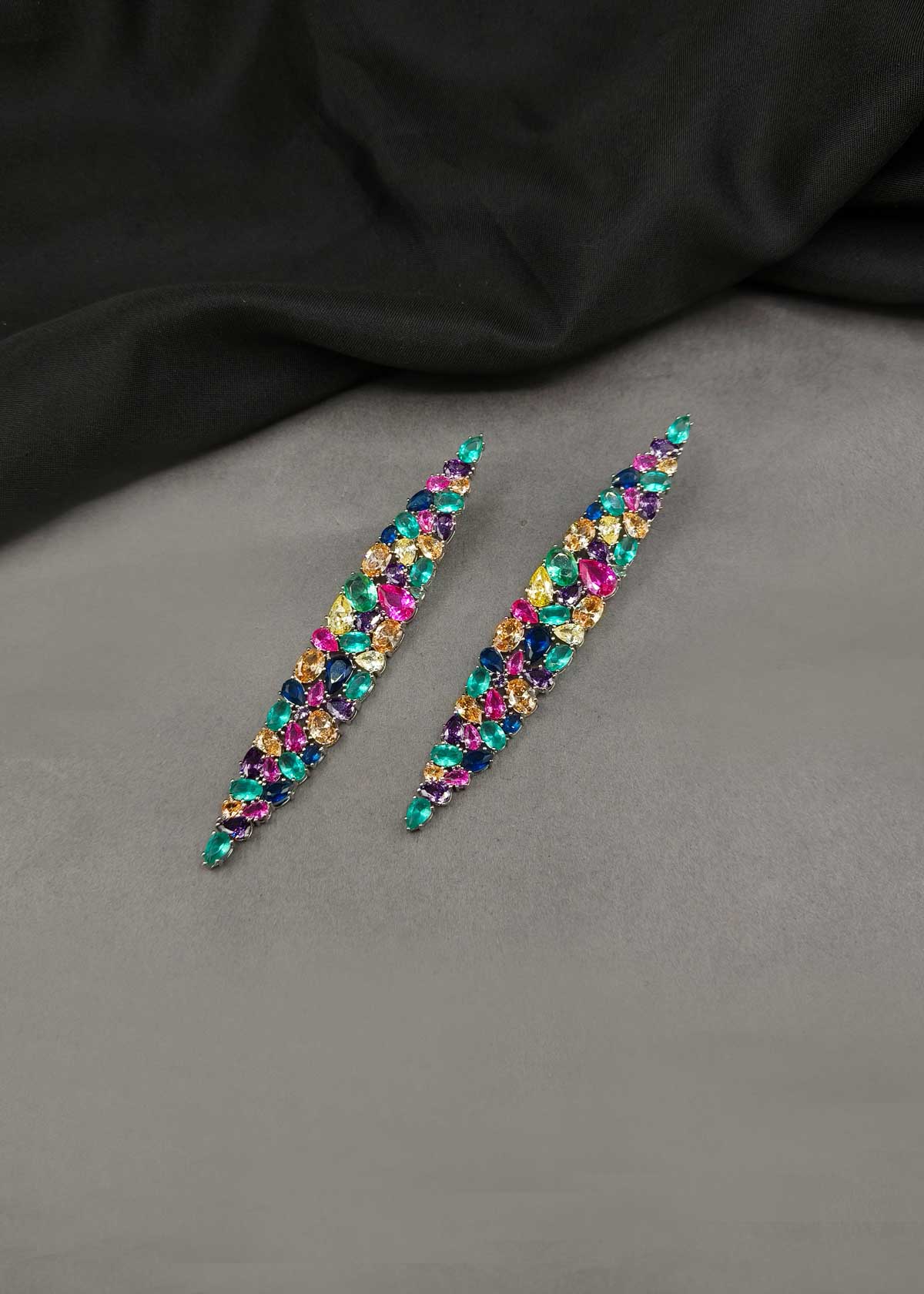Multi Cut Fancy Geometric Gold And Silver Plated Diamond Long Earrings
