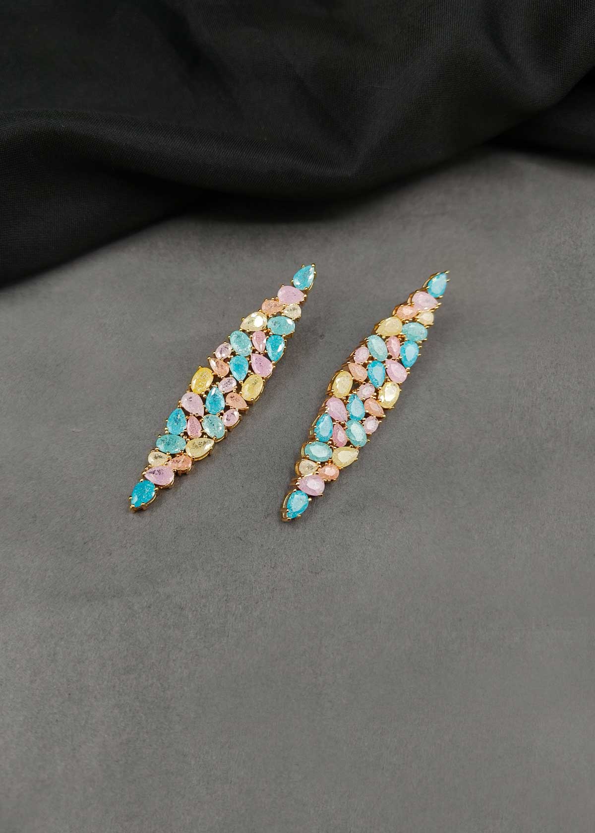 Pastel Multi Color Cubic Zircon Gold Plated Long Geometric Style Earrings