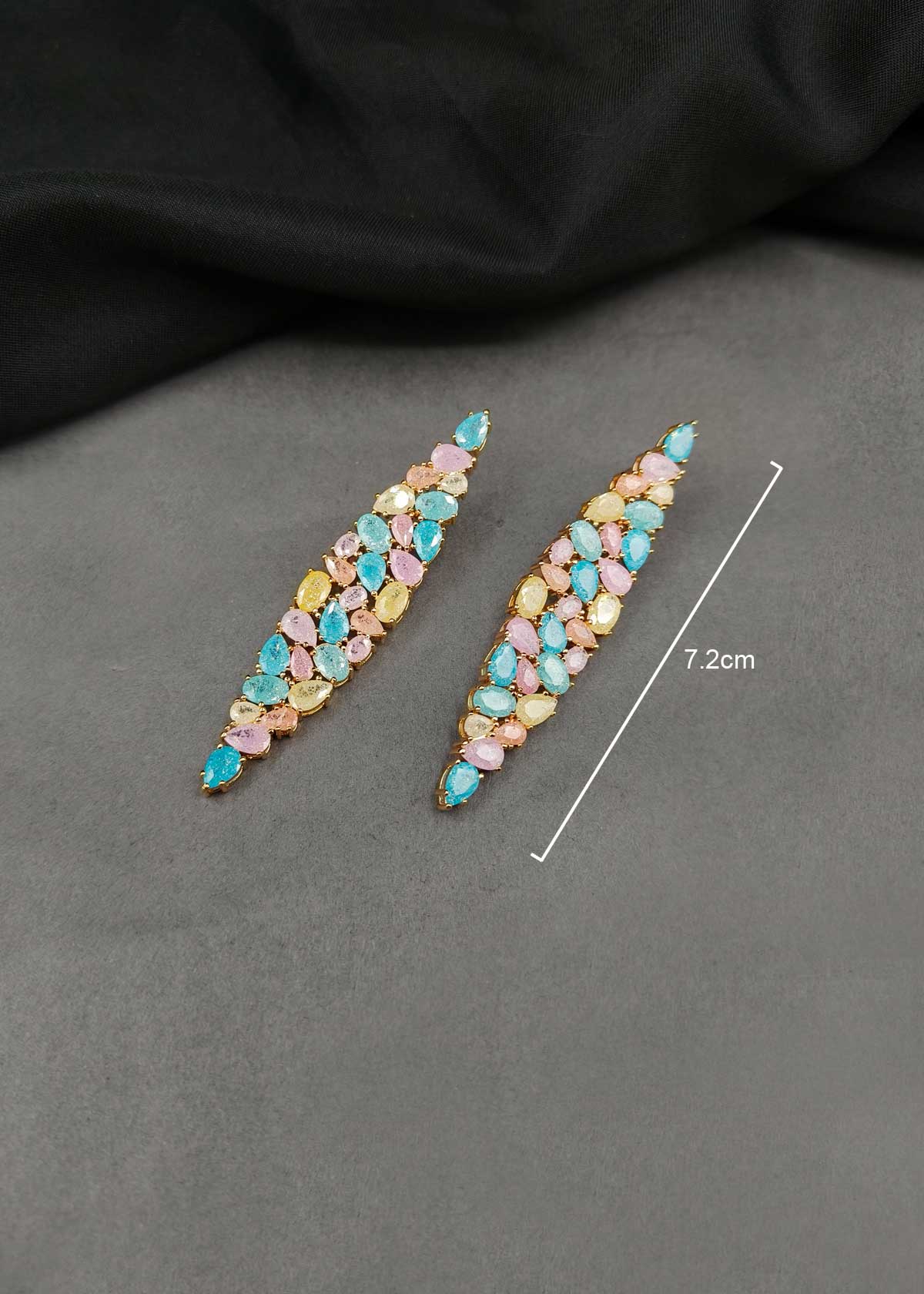 Pastel Multi Color Cubic Zircon Gold Plated Long Geometric Style Earrings