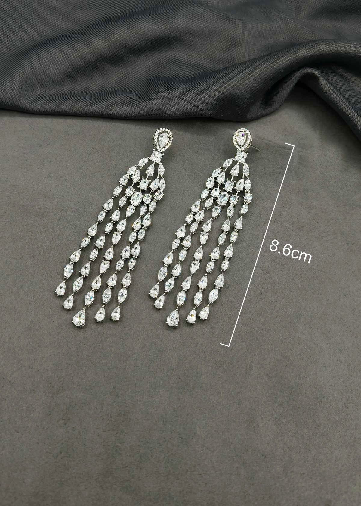 Brilliance Silver Plated Cubic Zircon Marquise Diamond Chandelier Earrings