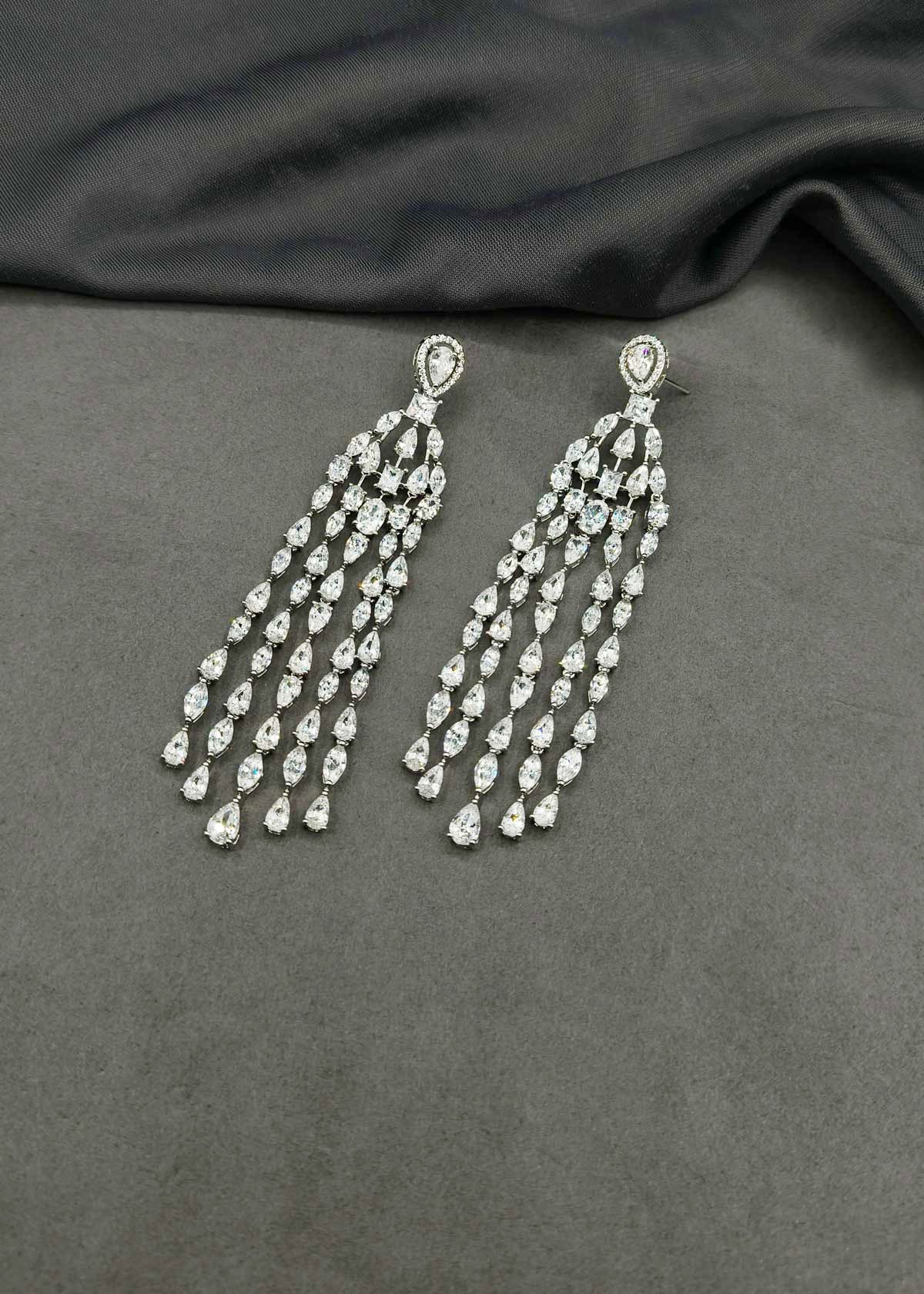 Brilliance Silver Plated Cubic Zircon Marquise Diamond Chandelier Earrings
