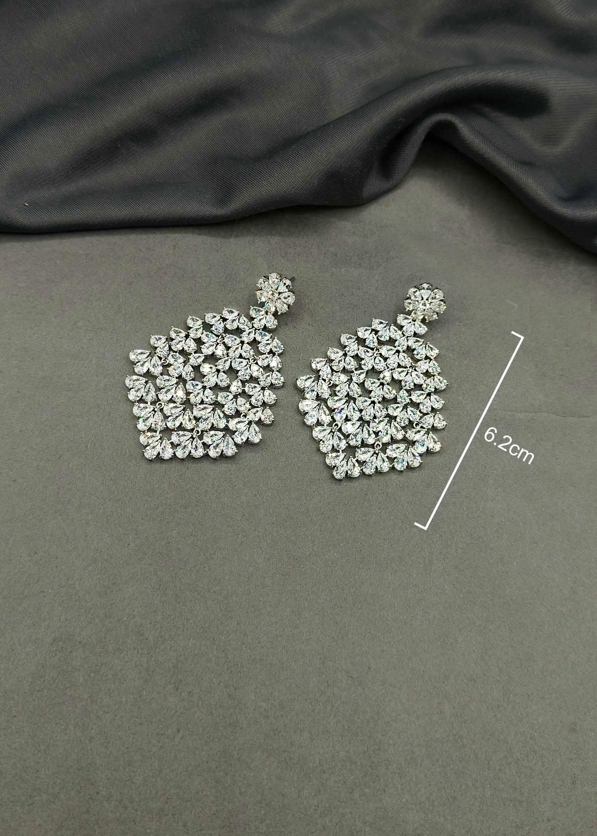 Elegant Silver Plated Tear Drop Diamond Long Earrings