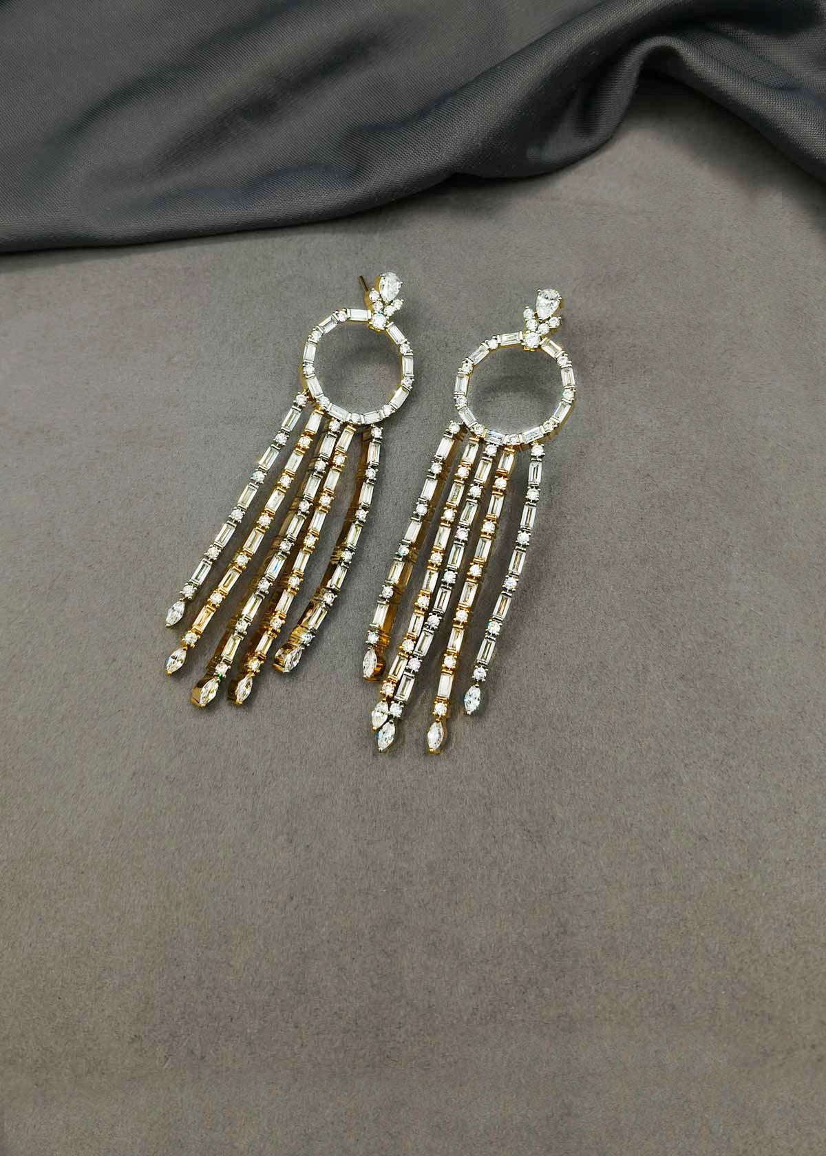 Radiant Dual Tone Geometric Marquise Diamond Long Earrings