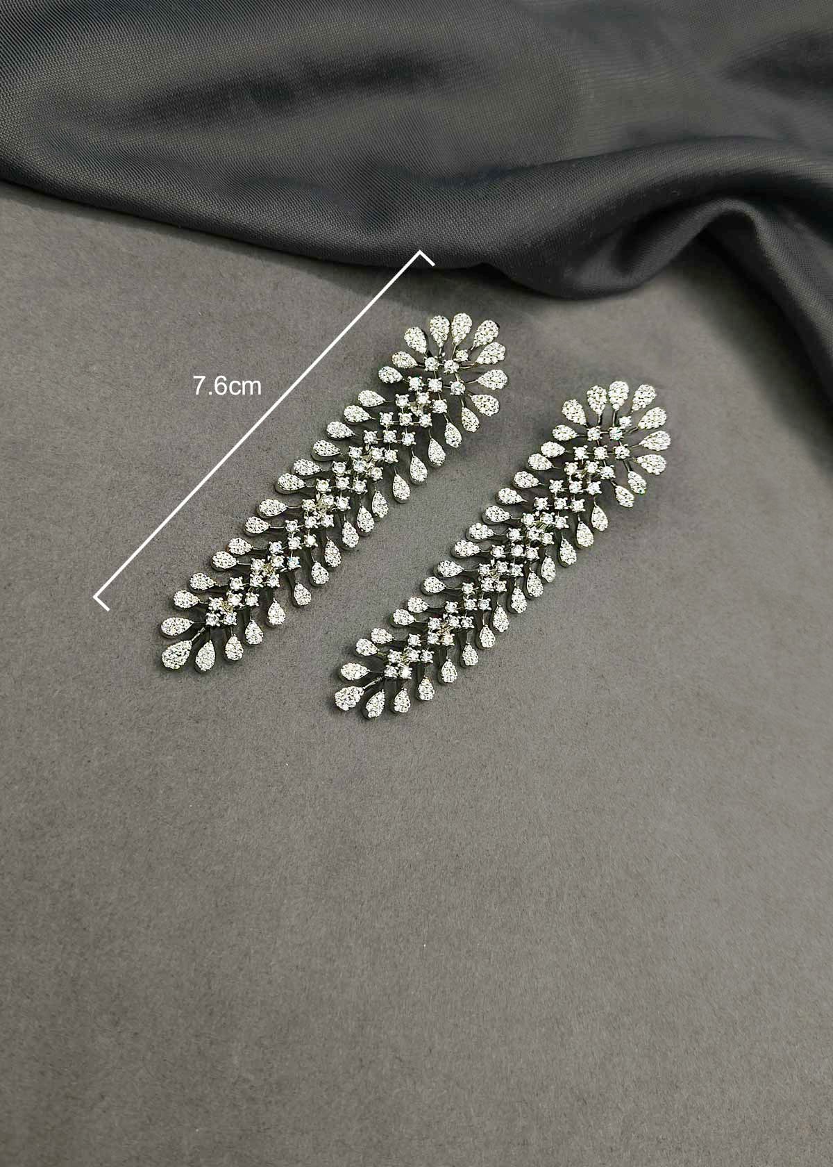 Sparkling Cubic Zircon Silver Plated Cascading Leaf Drop Earrings